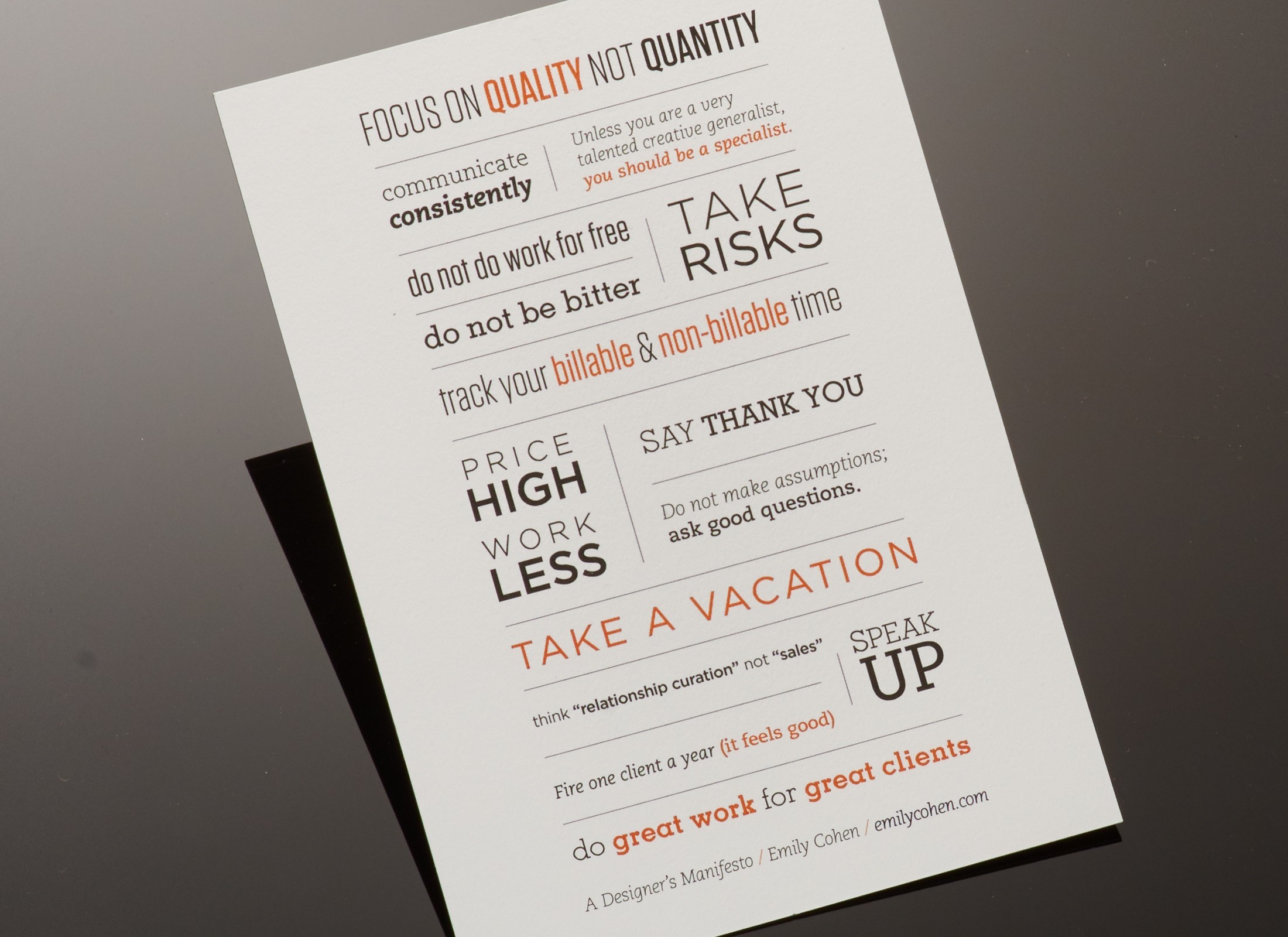 Creative Manifesto Poster Design for Emily Cohen