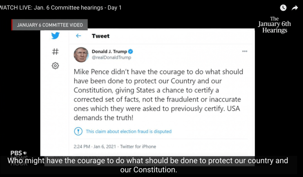 Tweet from Donald J. Trump January 6, 2021