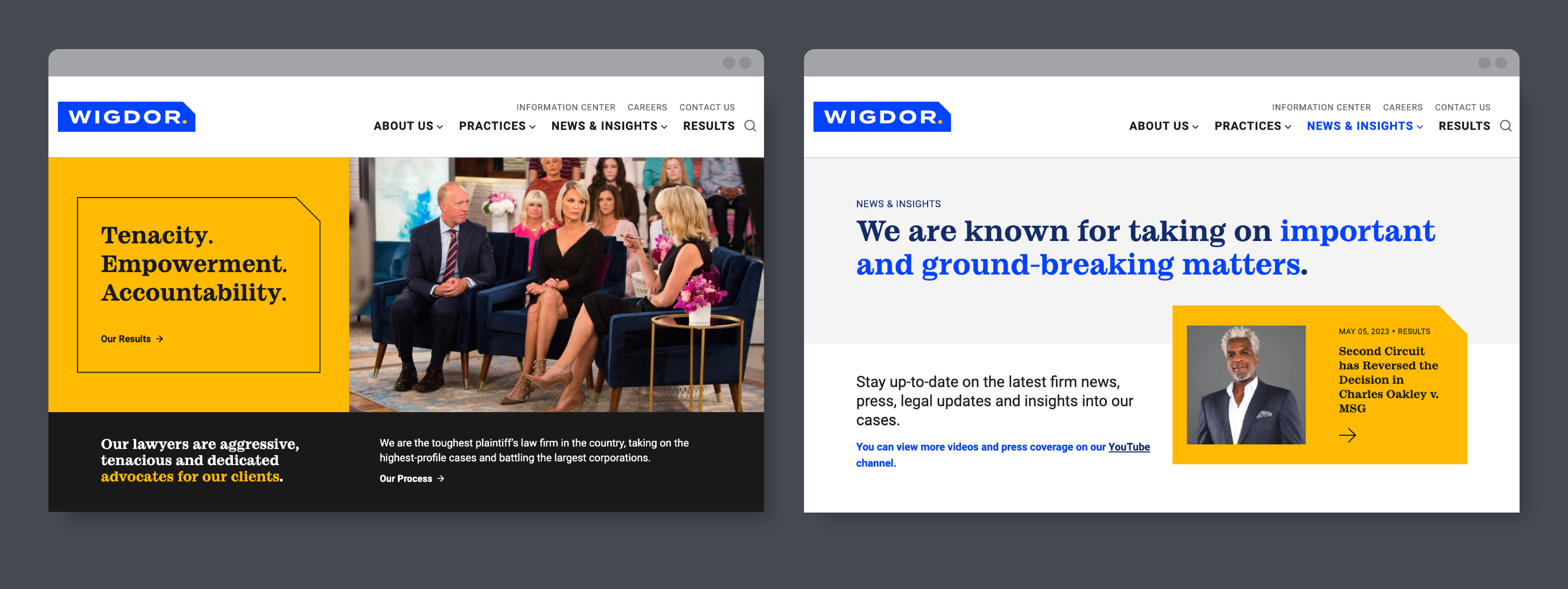 Two screenshots of the Wigdor website