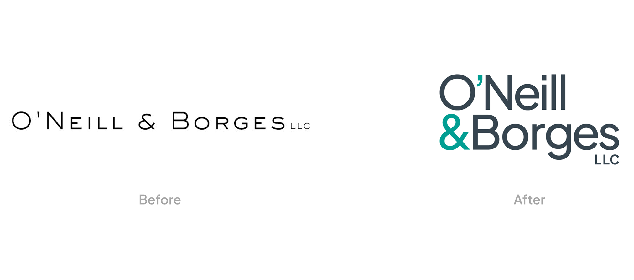 The old O'Neill & Borges logo on the left, and the new logo on the right.